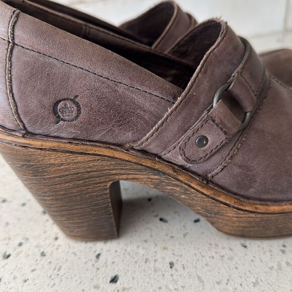 Born Haddon Taupe Leather Slip On Clog Casual Shoes Block Heel Platform Size 6.5 - Picture 12 of 12